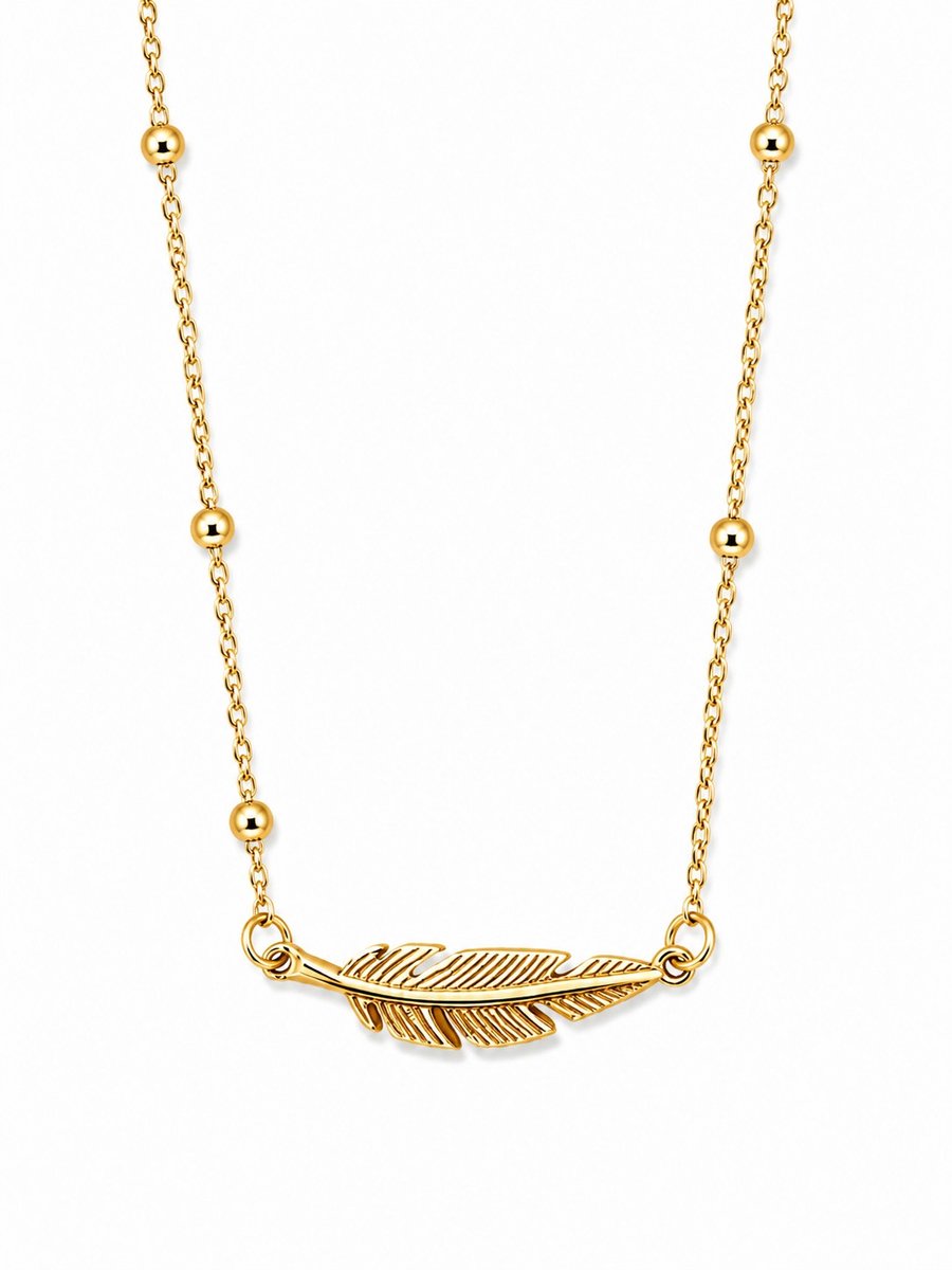 LiLaLove Dames Ketting- Ketting Veer- Goudkleurige ketting met veer- Hippe Ketting- Vrouw- Stainless Steel- Cadeau Vrouw