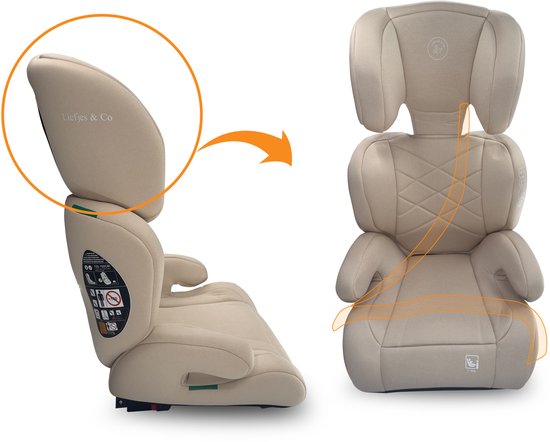 Liefjes & Co Moveup Autostoel - i-Size - Groep 2/3 (100–150 cm) Memory Foam - Afstelbare hoofdsteun - Booster - Beige van Liefjes & Co — afbeelding 3