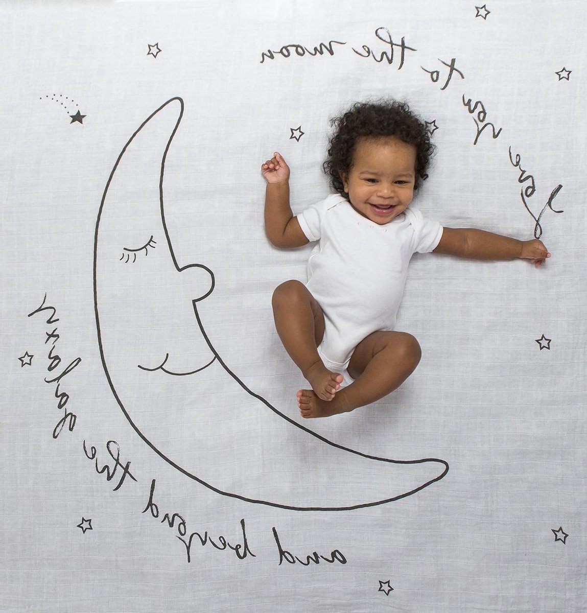 Baby inbakerdeken - Wikkeldoek pasgeborene - Mijlpaal fotografie - Zacht ademend katoen - 116 x 116 cm - Liefde maanprint
