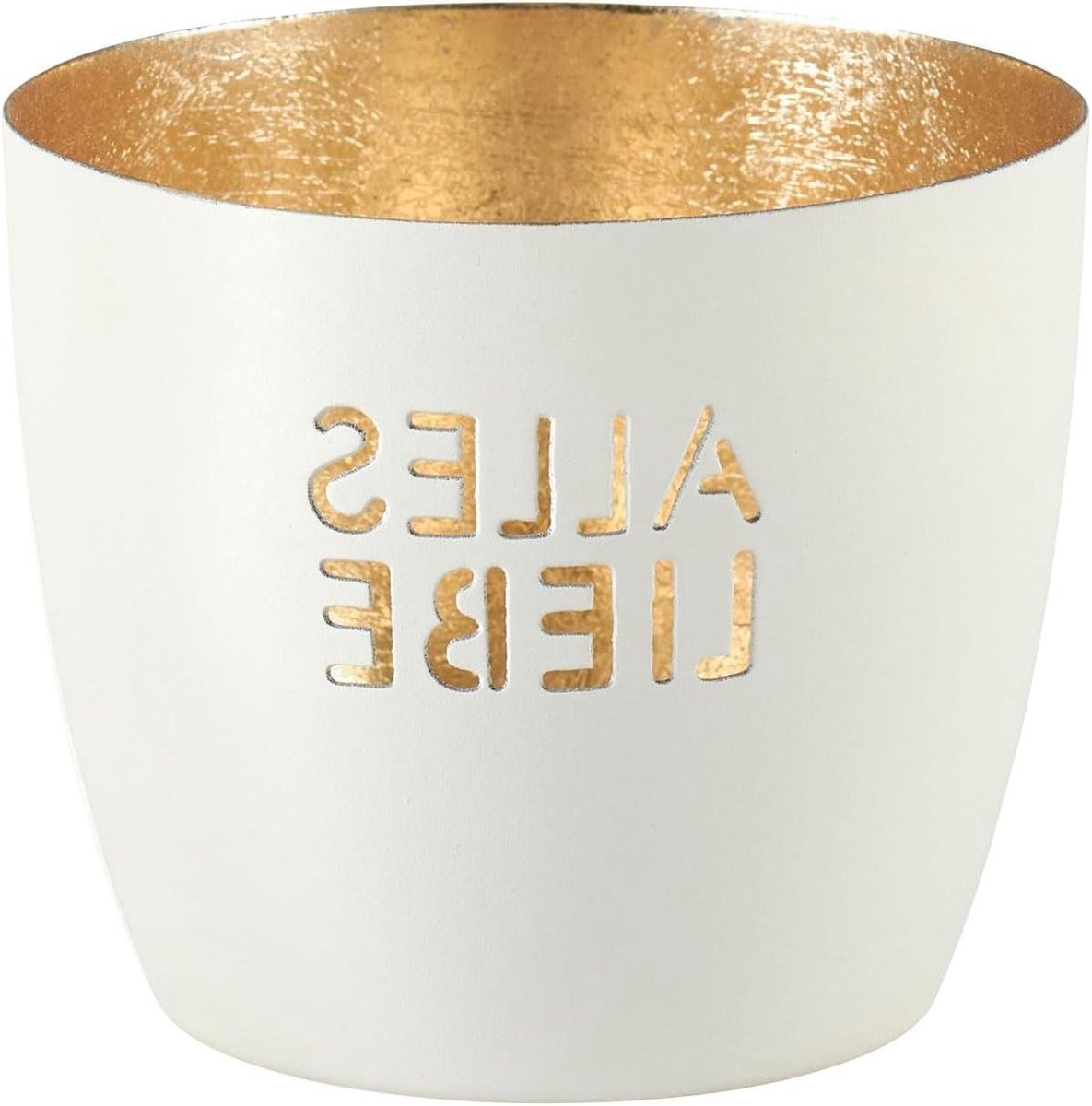 Decoratief Windlicht - Lantaarn Kaars - Sfeerverlichting Huis - Opschrift Alles Liebe - Hoogte 85 cm - Wit Goud