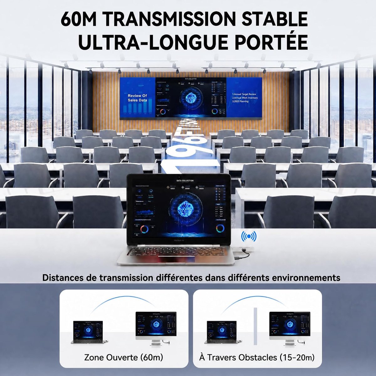 Draadloze HDMI-zender – stabiele transmissie over 196FT – draadloze HDMI-zender-ontvanger met LED-scherm – plug-and-play – zenden van laptop/PC/camera (TX) naar tv/monitor/projector (RX). – foto 4