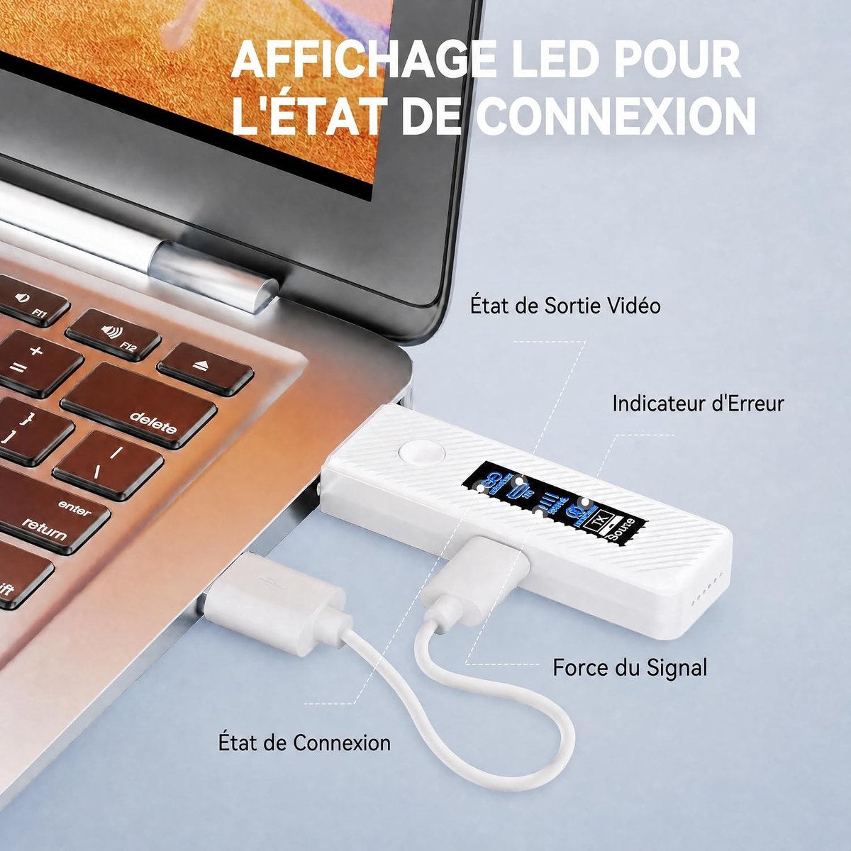 Draadloze HDMI-zender – stabiele transmissie over 196FT – draadloze HDMI-zender-ontvanger met LED-scherm – plug-and-play – zenden van laptop/PC/camera (TX) naar tv/monitor/projector (RX). – foto 3