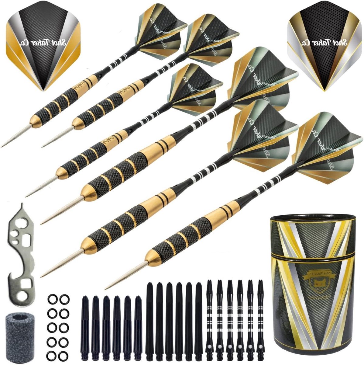 Stalen Tip Darts - Dartset 6 Stuks - Precisie Werpen - Aanpasbare Configuratie - 6-delig - Zwart-Goud