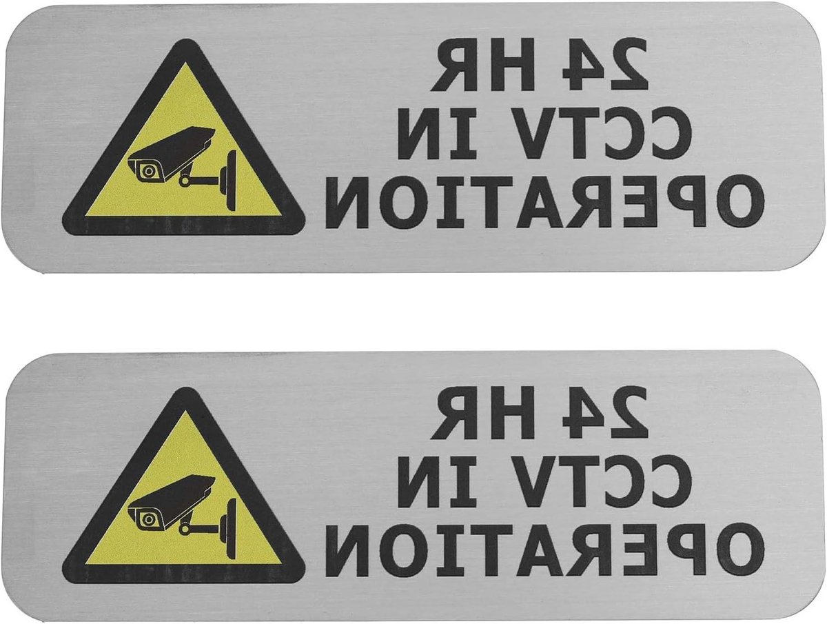 CCTV Opname Teken - Beveiligingsbord Waarschuwing - Veiligheid Vergroten - Geborsteld Metaal - 15x5cm - Zilver