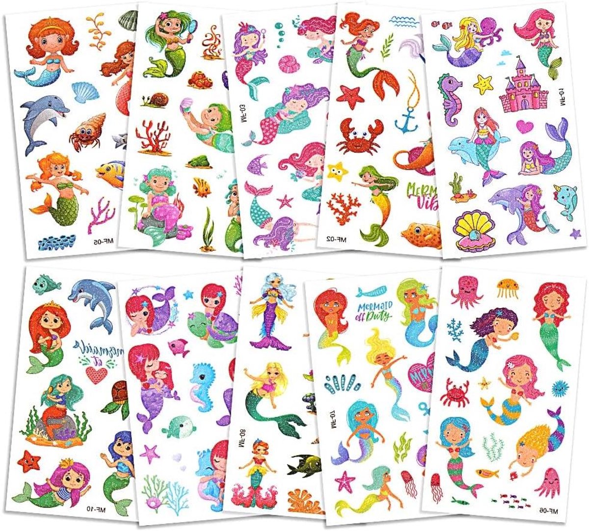 Glitter Tattoo Set - Kinder Tattoos - Feest Decoratie - Huidvriendelijk Ontwerp - 10 Vellen - Gekleurd