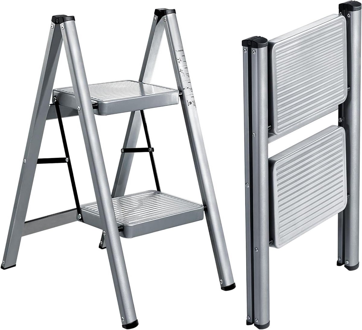 Opvouwbare ladder - Stapladder kruk - Huishoudelijk werk - Brede antislip treden - 150 kg belastbaar - Zilvergrijs
