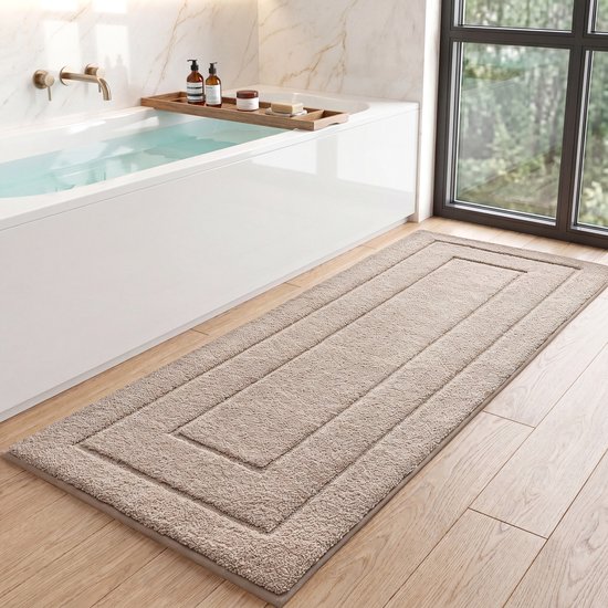 MAESON Badmat 60x150 cm - Antislip & Waterbestendig - Douchemat voor Badkamer - Groot - Beige - Geschikt voor Douche & Bad