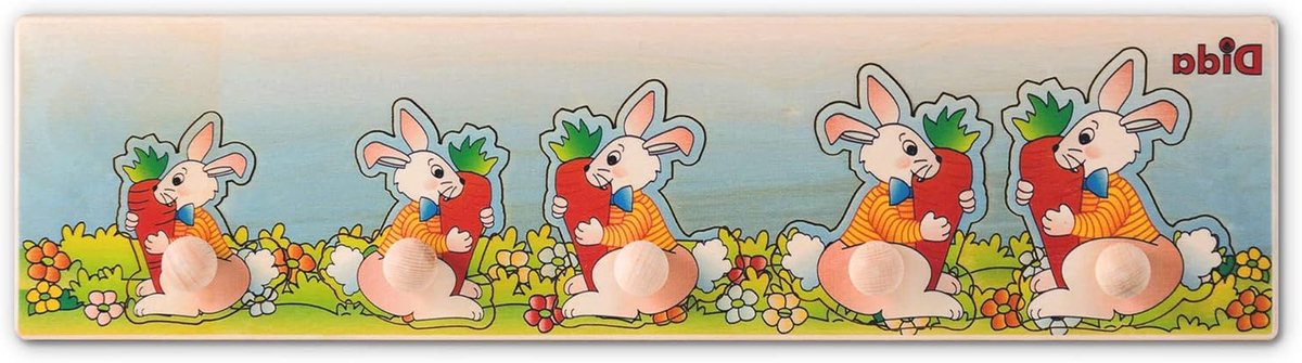 Houten Puzzel - Inlegpuzzel Blokken - Kinderen Leren - Groot en Klein - 36x9 cm - Konijnen