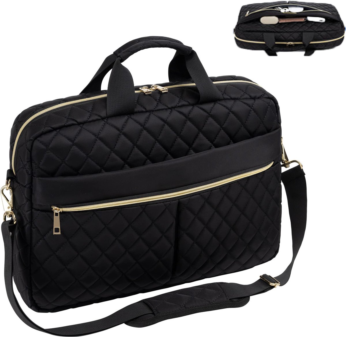 KZQ Gestepte laptop messenger bag 15.6 inch - Professionele computer tas voor werk en kantoor met schouderriem - Zwart