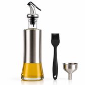 BooGoo® RVS Oliefles Deluxe - 300ml - Met Schenktuit Trechter Bakkwast en Kook E-book
