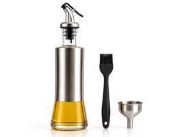 BooGoo® RVS Oliefles Deluxe - 300ml - Met Schenktuit Trechter Bakkwast en Kook E-book