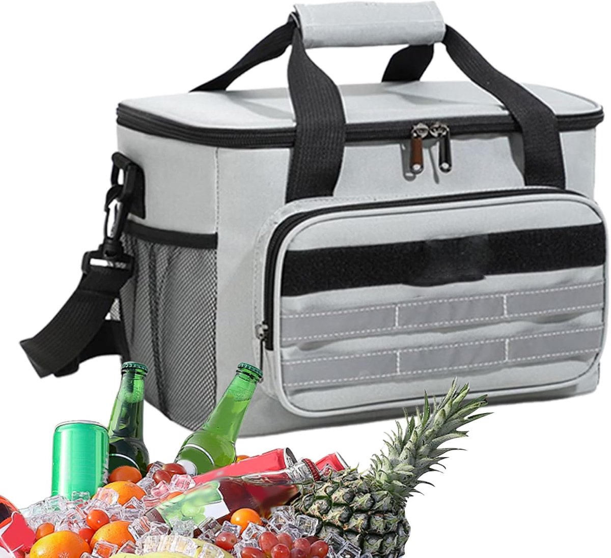 KZQ Geïsoleerde strandkoeltas en lunchbox - Lichtgewicht waterdicht met handvat en meerdere vakken - Geschikt voor kamperen picknick en reizen - Grijs