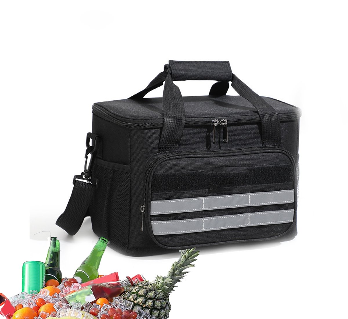 KZQ Geïsoleerde strandkoeltas en lunchbox - Lichtgewicht waterdicht met handvat en meerdere vakken - Geschikt voor kamperen picknick en reizen - Zwart