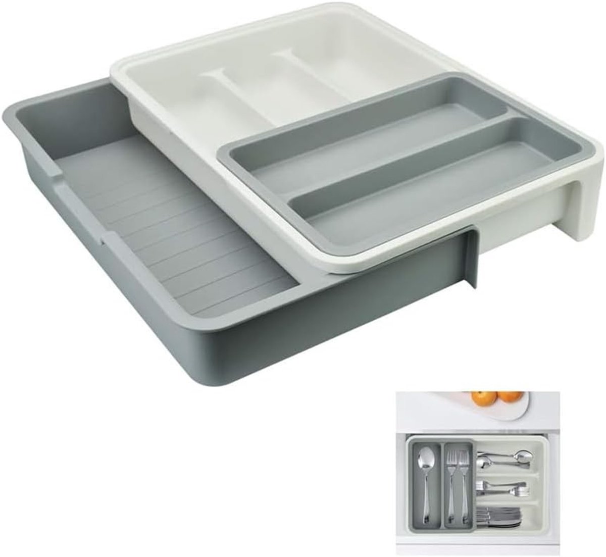 Besteklade Organizer met 7 Compartimenten - Uitschuifbare en Antislip Indeling voor Keukenaccessoires en Servies