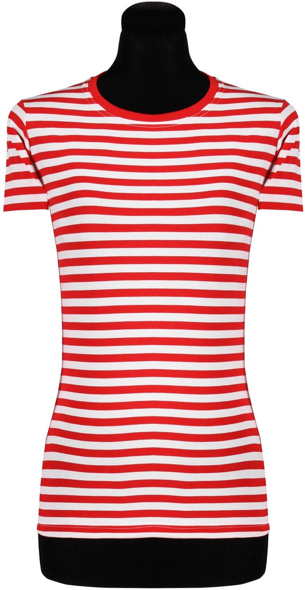 Dames gestreept shirt korte mouwen rood-wit – geschikt voor dagelijks gebruik