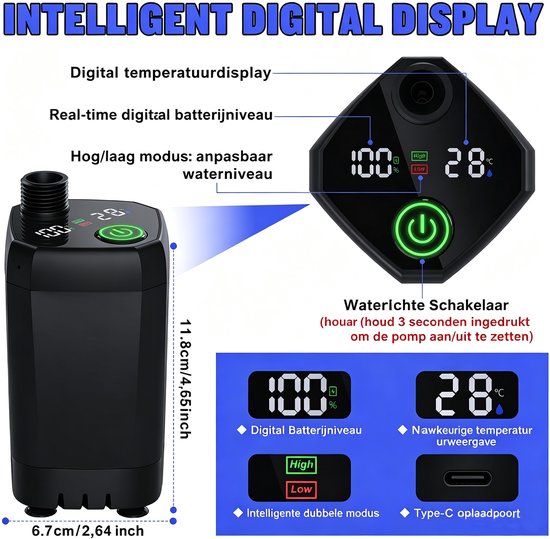 Camping Douche - Draagbare Douche - Buitendouche Camping - Buitendouche - Tuindouche - Lange Levensduur 6000mAh - Intelligente LED-display - Douchekop met 4 Sproeistanden - IPX7 Waterdicht - Voor buiten, Wandelen, Reizen, Auto en Huisdieren - Zwart — afbeelding 3