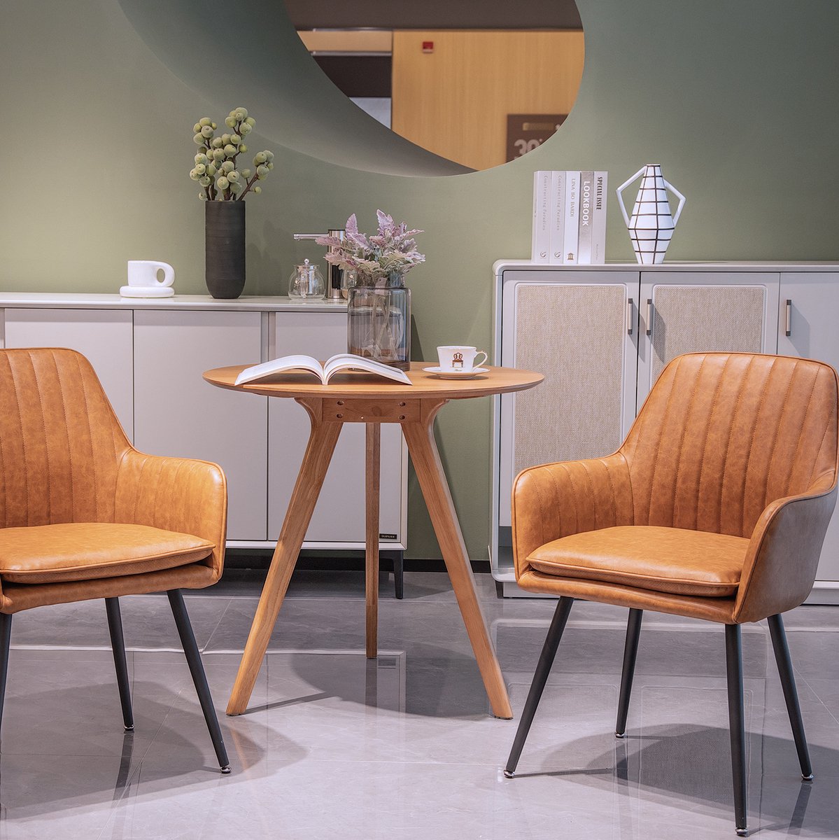 MIVRAY Eetkamerstoel - Set van 2 Met Armleuning - Modern Comfort Voor Eetkamer, Keuken En Woonkamer - Kunstleer Bruin Metaal