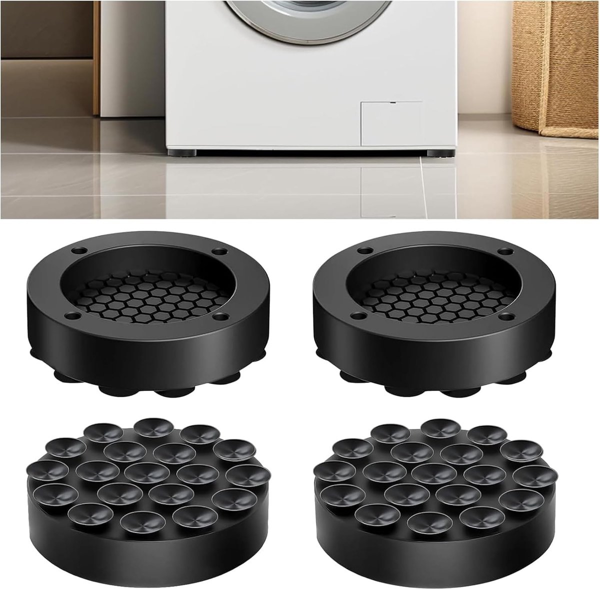 4 Stuks Vibration Dampers voor Wasmachine, Universele Rubber Schokdempers met Zuignap voor Wasmachines en Koelkasten, Geluiddemping en Stabiliteit