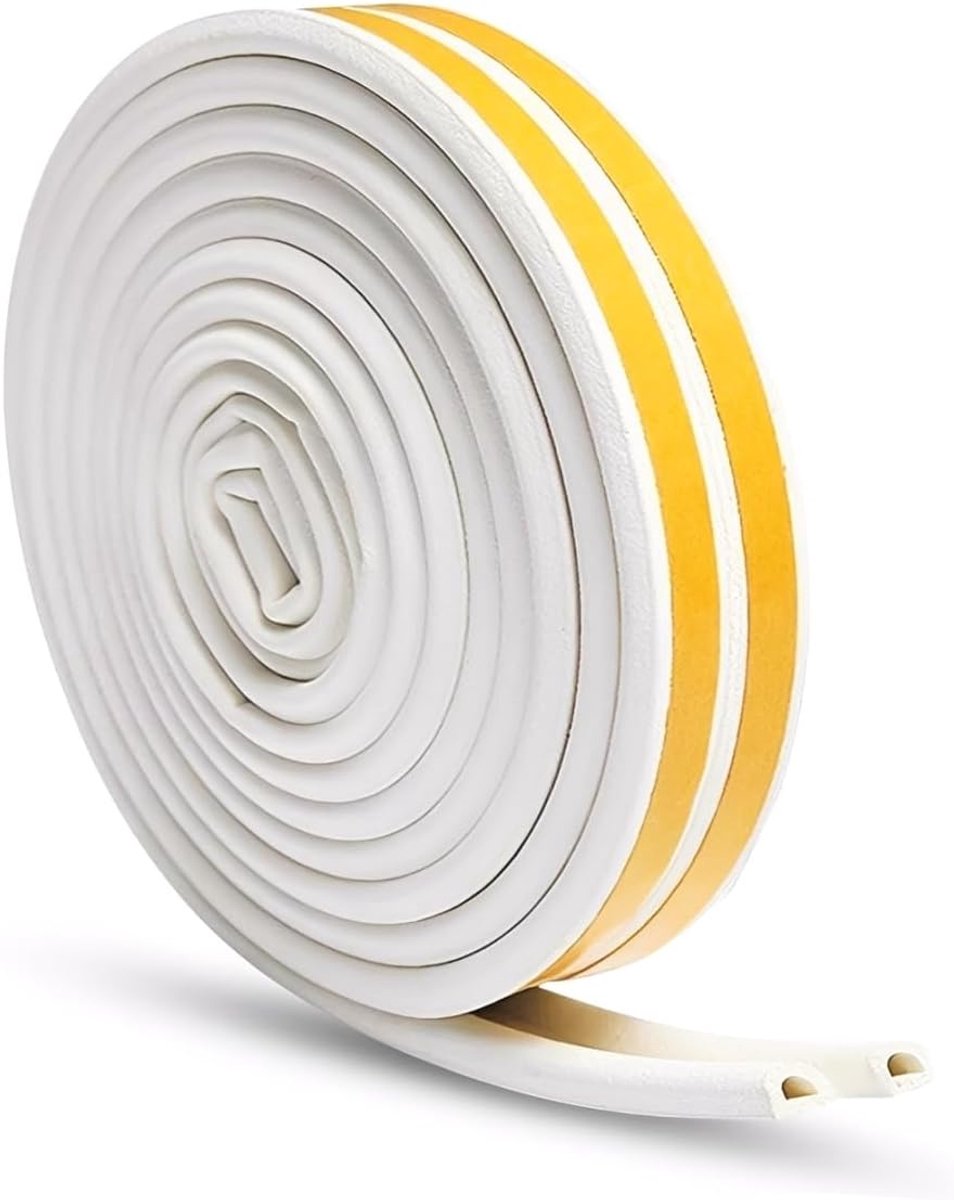 Thijox - Tochtstrip D-profiel zelfklevend voor deuren en ramen 9 x 6mm, 10 meter wit | Schuimrubber afdichtingstape, weerbestendig, geluiddemping en k