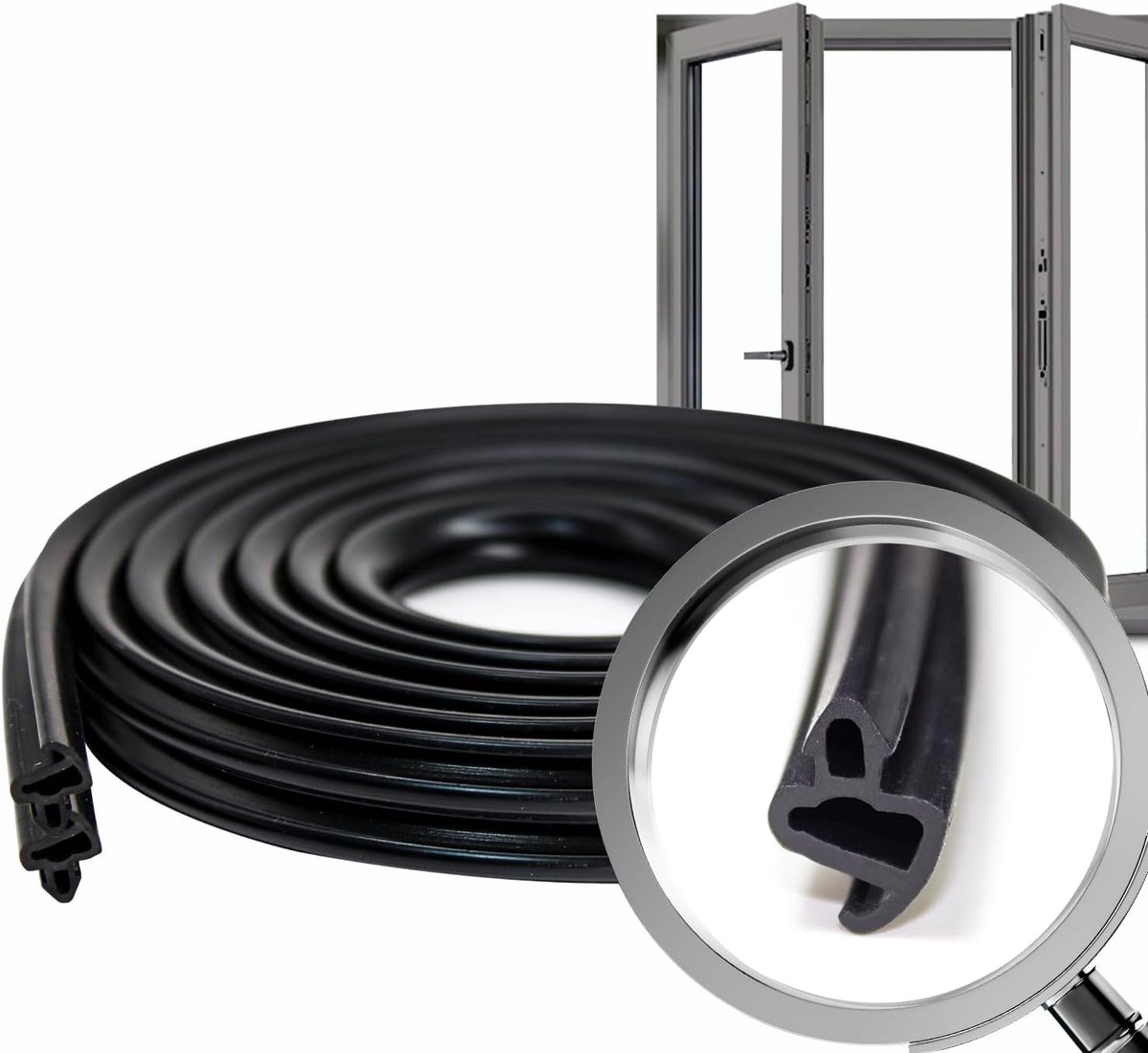 Thijox - Aluminium tochtstrip voor deuren en ramen, S-1150, zwart, rubberen afdichting, 5 m - Dichtingsstrip voor energiezuinigheid, tochtwering, raam