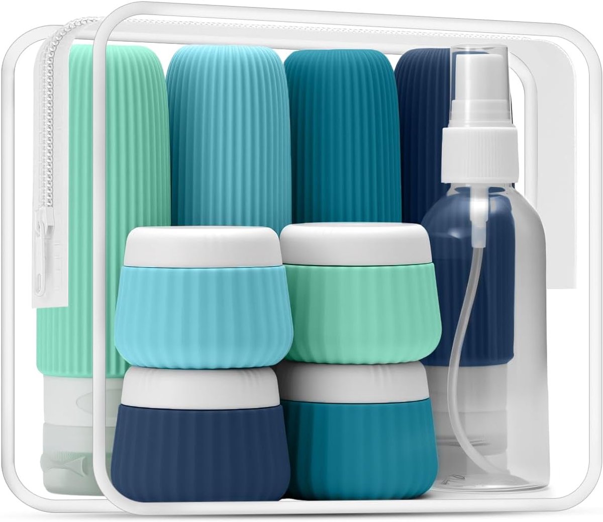 Thijox - Reisflessen set voor toiletartikelen TSA goedgekeurd, 9-pack siliconen flessen 90 ml, lekvrij, BPA-vrij, knijpbare containers voor lotion, bo