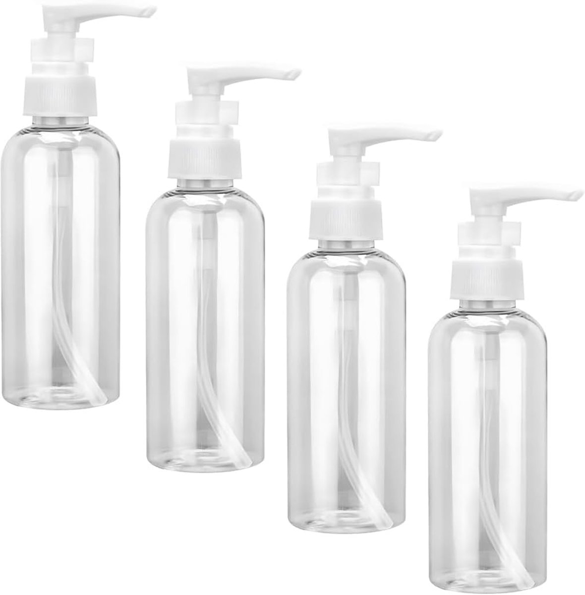 Thijox - 4 Stuks Reisflessen 50 ml - Transparante Kunststof Reispompen Dispenser - Navulbare Flesjes Containers voor Cosmetica, Lotion, Bad, Vloeibare