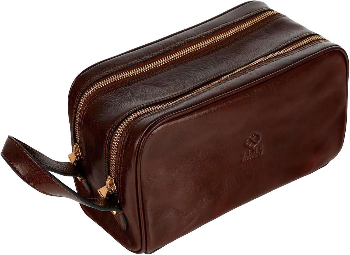 Thijox - Leren Toilettas Reis Heren Dames - Handgemaakt Cosmetica Tasje Volnerfleer - Elegant & Duurzaam - Perfect voor Vakantie & Dagelijks Gebruik