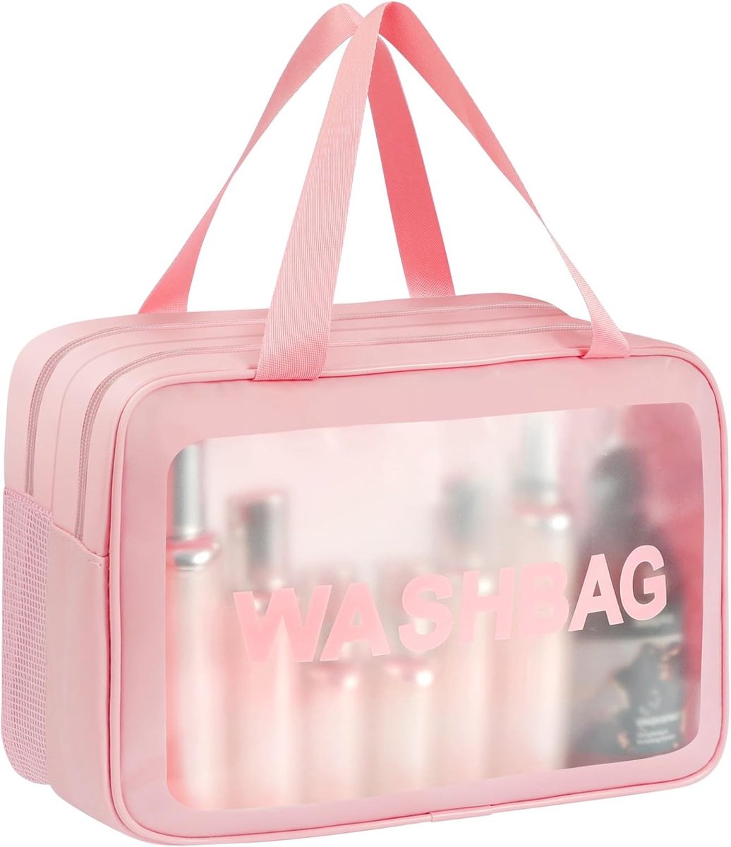Thijox - Transparante Toilettas L - Waterdichte PU Make-uptas - Draagbare Reisaccessoire - Minimalistisch Design - 31x15x21cm - Ideaal voor Vakantie e