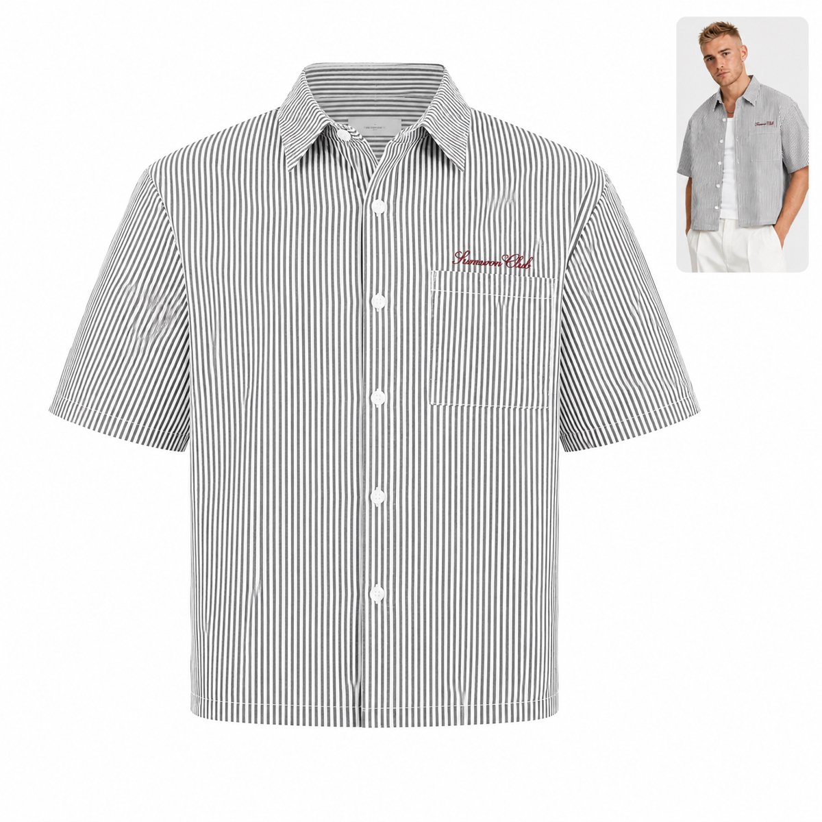 Heren Overhemd Korte Mouw – Zwart Wit Gestreept – Oversized Fit – Summer Shirt - Casual Zomerhemd met Borstzak – Herenblouse