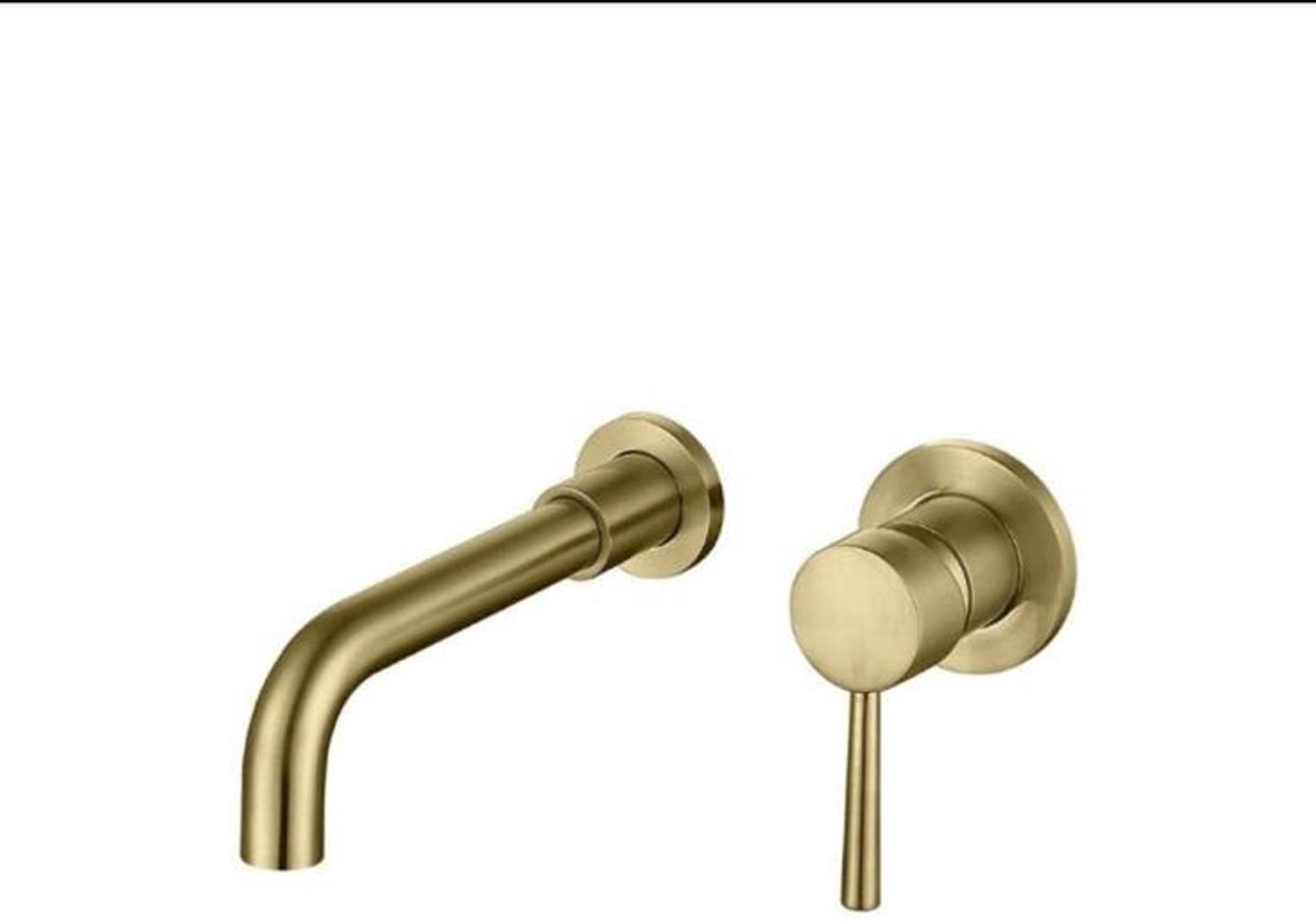 ZIMMER Inbouw Wastafelkraan FIRENZE Goud – Gebogen Uitloop – Koud & Warm Water – Massief Messing – Keramisch Binnenwerk