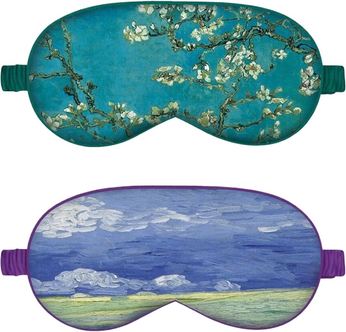 SnelShoppen - Slaapmasker Set van 2 - Luxe Oogmasker van 100% Pure Zijde - Ideaal voor Reizen, Yoga en Ontspanning - Groene Bloemen en Na de Storm Des