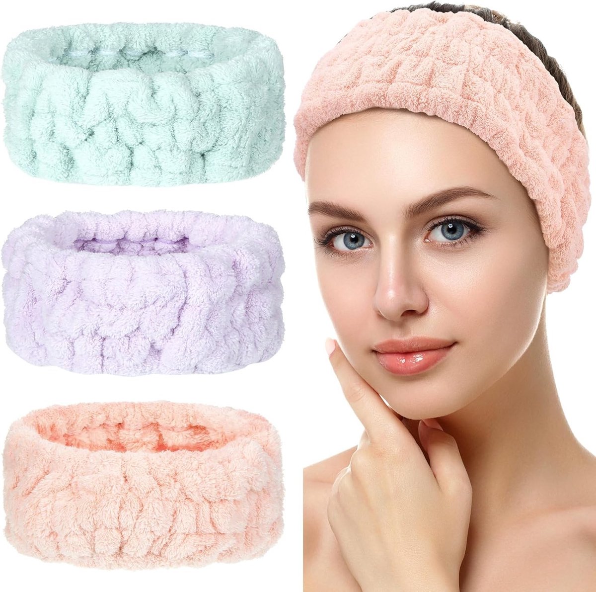 Set van 3 Elastische Haarbanden voor Make-up, Yoga en Sport - Licht Oranje, Licht Paars, Licht Groen - Perfect voor Dames en Meisjes