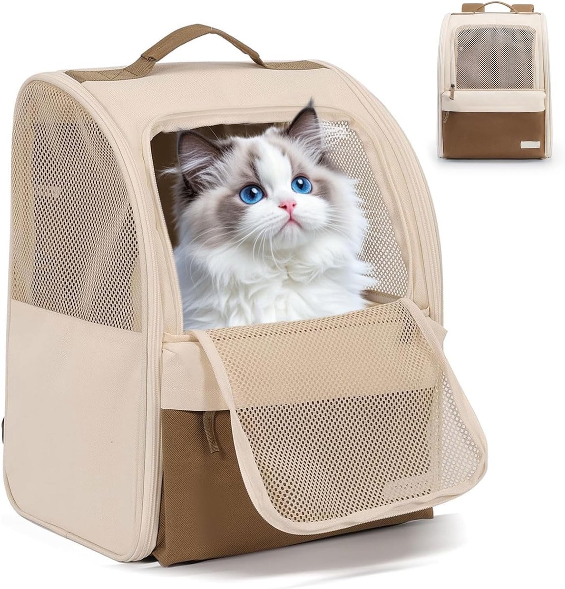 Draagbare Rugzak voor Kleine Honden en Katten tot 8 kg, Ademend Mesh, Vouwbaar en Stabiliteitsframe voor Reizen en Buitenactiviteiten