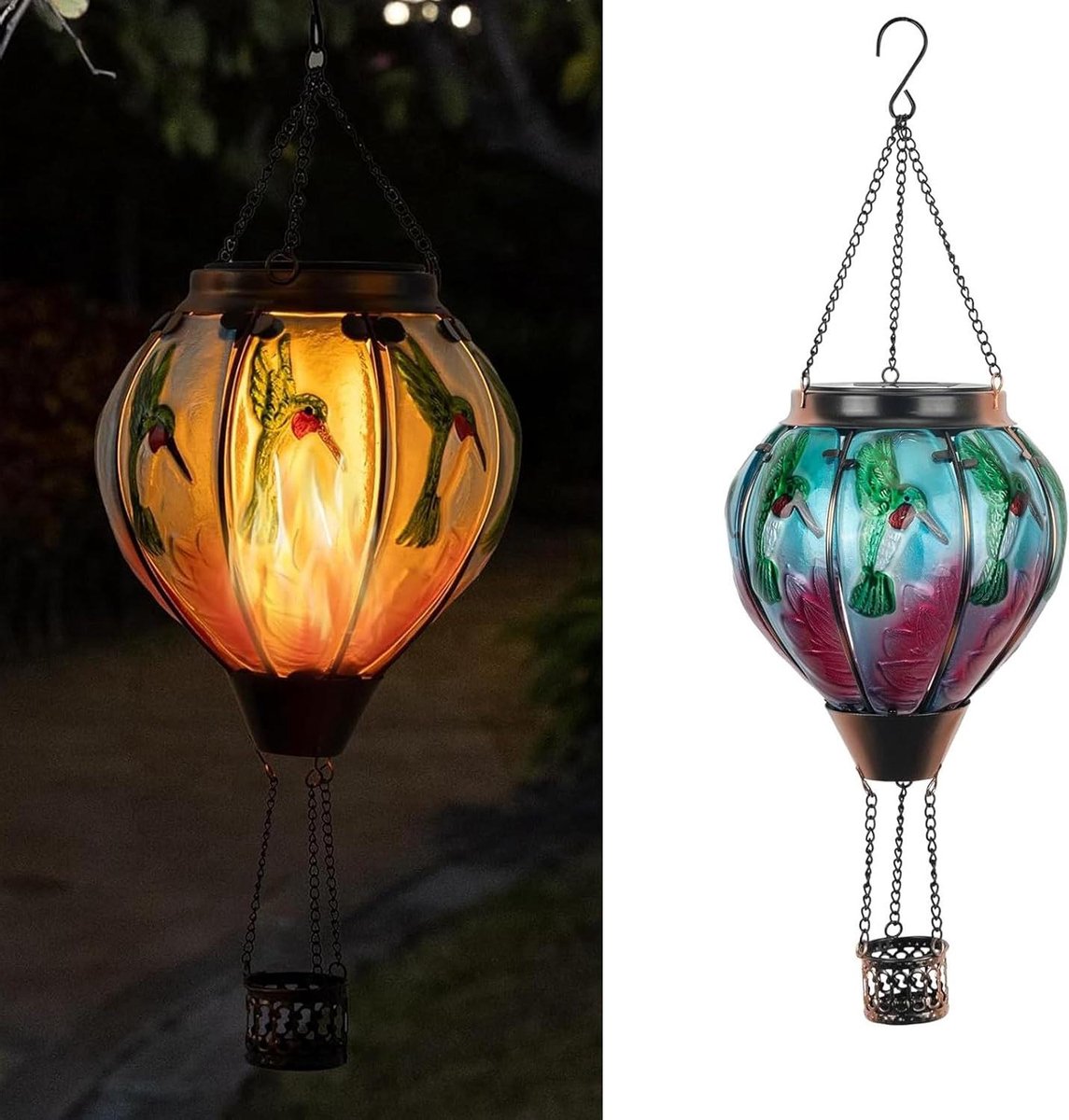 Zonne-lantaarn - Decoratieve Lamp - Tuinverlichting Buiten - Flakkerend Vlam Effect - 22.86 cm Hoog - Gekleurd