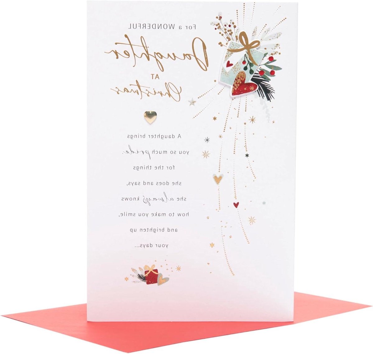 Kerstkaart Dochter - Speciale Wens - Fijne Kerstdagen - Gouden Folie - 16.5 x 25.5 cm - Multicolour
