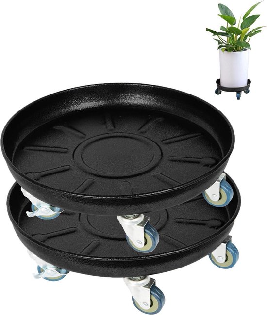 Bloempot Verrijders - Plantrollers Set - Planten Verplaatsen - Waterdichte Bodem - 2 Stuks 30-50 cm - Zwart