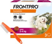 FRONTPRO Hond S 2-4 Kg - Kauwtabletten tegen Vlooien en Teken - 3 Tabletten - Inclusief Vlooienkam