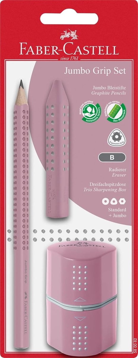 Thijox - Potloodset Jumbo Grip met Potlood, Gum en Drievoudige Puntenslijper - Roze Schaduwen - Perfect voor Kinderen en Creatieve Projecten
