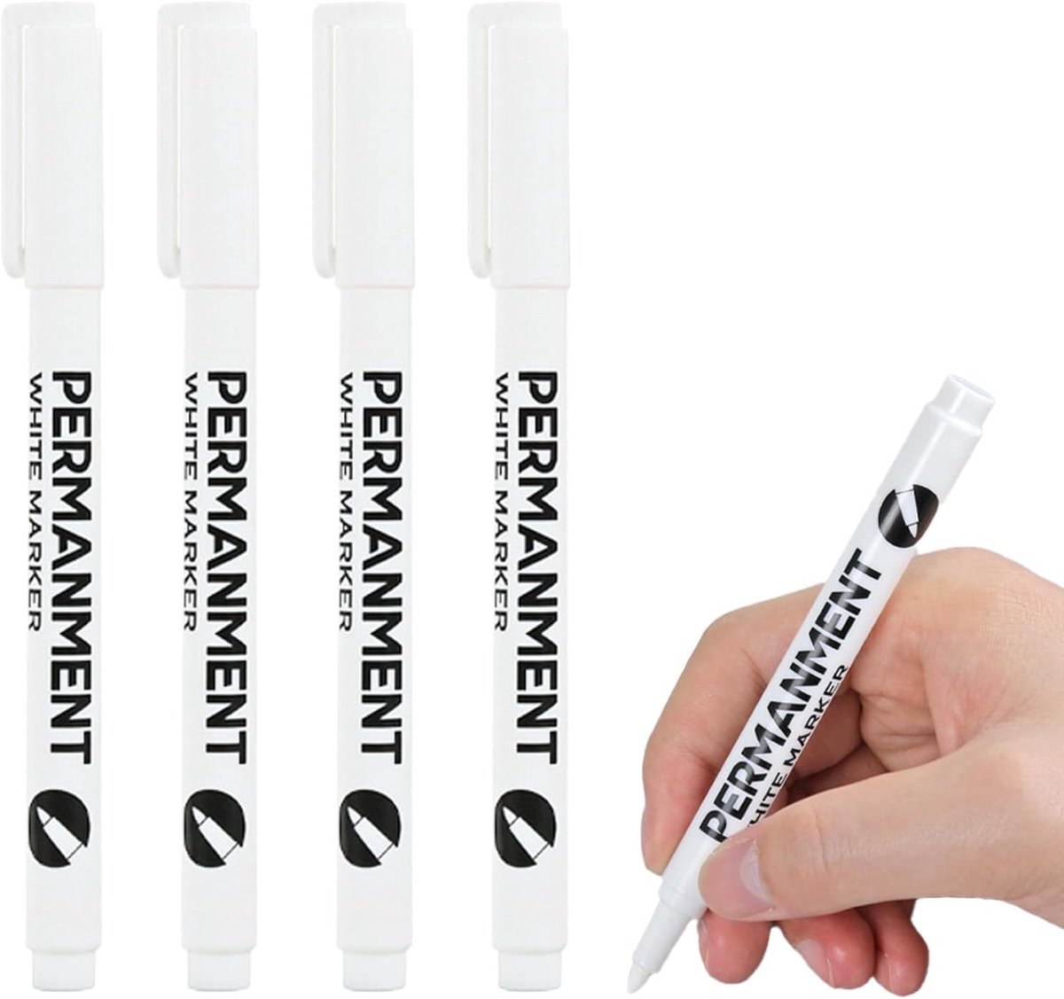 SnelShoppen - Pack van 4 Witte Acryl Stiften 1 mm Fijne Punt Waterbasis Verfpen - Lichtvast en Waterproof voor Steen, Keramiek, Glas, Hout, Canvas en