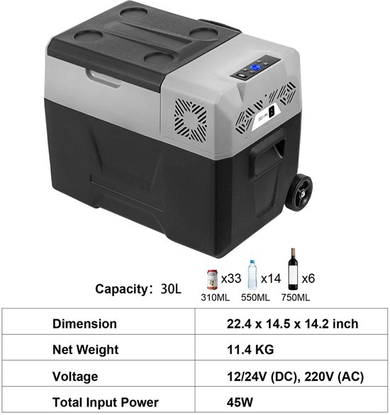 Paco Goederen® Draagbare Koelkast - Auto Koelkast Vriezer - Draagbare Koeler Warmer Dual-Use - Draagbare Icebox - 12V - Vakantie -Roadtrip - Koeler - Auto van Paco Goederen — afbeelding 5