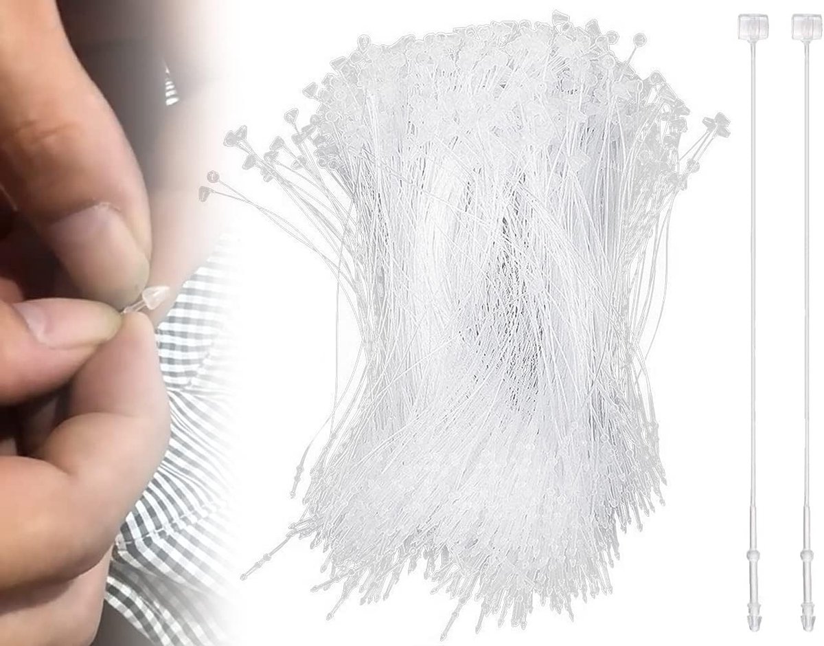 Veilige draden voor prijslabels en prijskaartjes, 1000 stuks, 125 mm lus, transparante veiligheidsdraden voor kleding en accessoires.