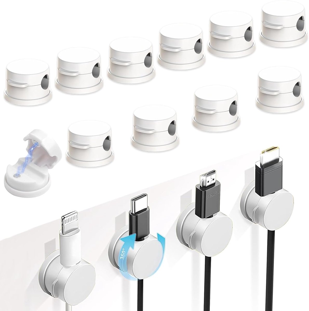 Thijox - 10 Stuks Kabelbeheer Magnetische Organizer Clips - Kabel Bureau Organizer voor Opladers, Muis, Oortelefoon - Ideaal voor Keuken, Kantoor en M