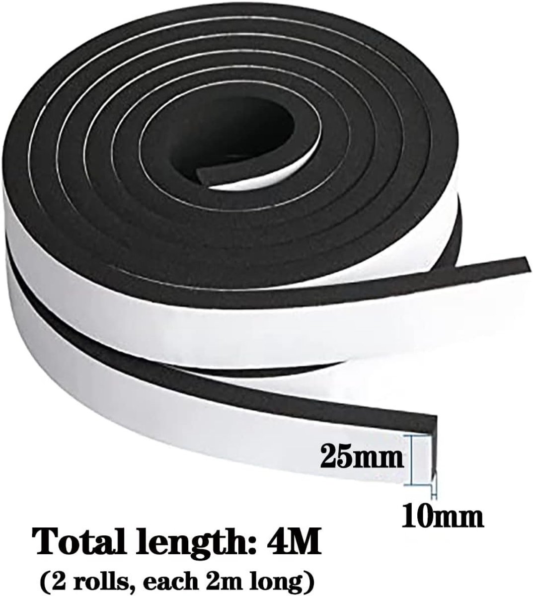 Zelfklevende deur- en raamafdichting tegen koude luchtstromen, geluidsisolatie en stofbescherming, 25 mm x 10 mm x 4 m