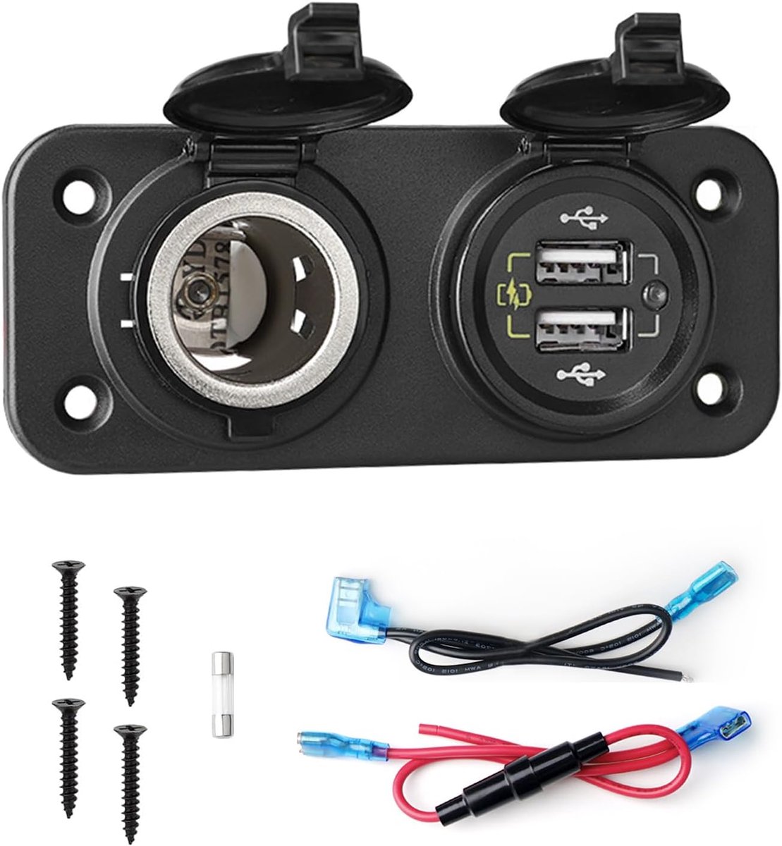 Thijox - Dual USB QC 3.0 Stopcontact voor Autolader met Sigarettenaansteker-Aansluiting, Waterdicht, 12V/24V, Dubbel Stopcontact, Ideaal voor Auto, Bo