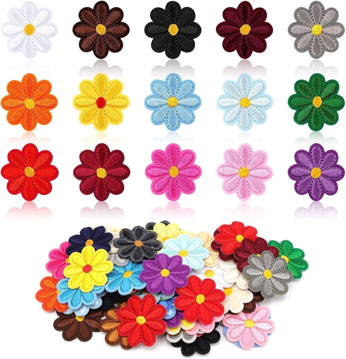 Set van 60 Strijkapplicaties met Bloemenmotief voor Kleding, Rugzakken en Hoeden - 4 x 4 cm, Gemengde Kleuren en Hechting met Strijkijzer