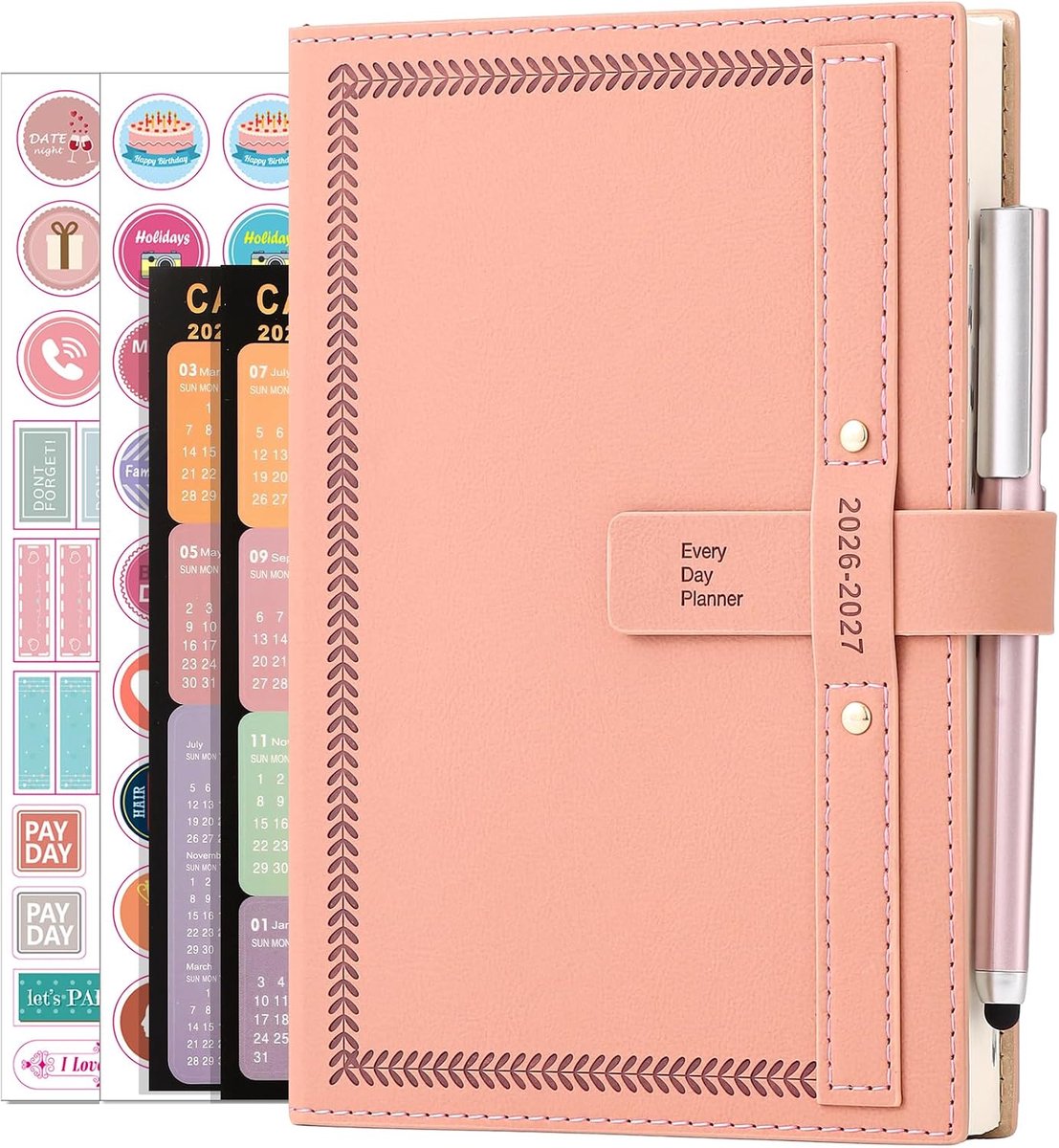 SnelShoppen - Dagboek 2026-2027 A5, Middenjaarplanner, Dagelijkse Planner met Kalender, Roze, Penhouder, Maandtabs, Binnenzak, Organiseer je leven!
