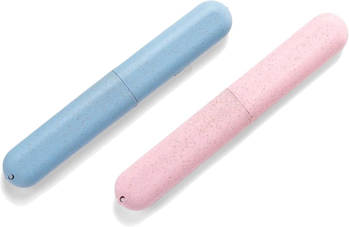Set van 2 Reiskoffers voor Tandenborstels, Duurzame Bescherming, Ideaal voor Vakantie en Thuisgebruik, Geschikt voor Gezinnen, Roze en Blauw