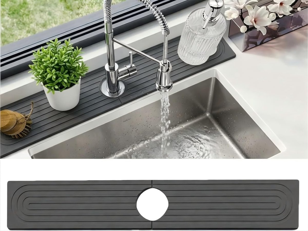 Inovra- Afdruipmat Waterabsorberend - Gootsteenmat - Tray Voor Keuken/Badkamer - Sneldrogende Steen - Donkergrijs - 60 x 10 cm - Keukenmat