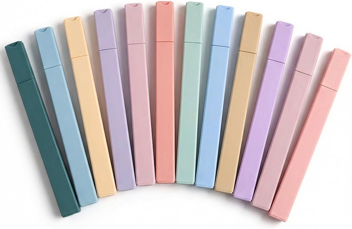 SnelShoppen - 12 Pcs Highlighters - Pastel Kleuren, Soft Chisel Tip, Non-Flaking Bijbel Highlighters, Vierkante Barrel Pennen voor Notities en Journal