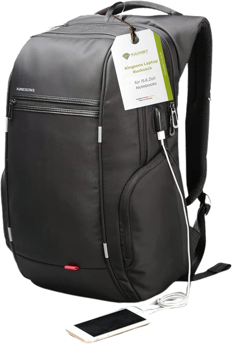 Thijox - Waterdichte Laptoprugzak voor Heren, 15,6 inch, USB-Aansluiting, Zwart, Ideaal voor Werk, School, Reizen, Rugzak voor Laptops, Tablets, Slank